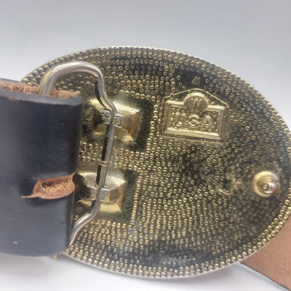 Goldwing Eagle Western Belt Black Leather Silver Gold‎ Tone Mens Size 38